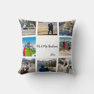 Mr and Mrs Newlywed Custom 8 Photo Grid   Throw Pillow