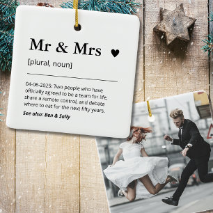 Mr and Mrs Newlywed Gift Photo Wedding Keepsake Ceramic Ornament