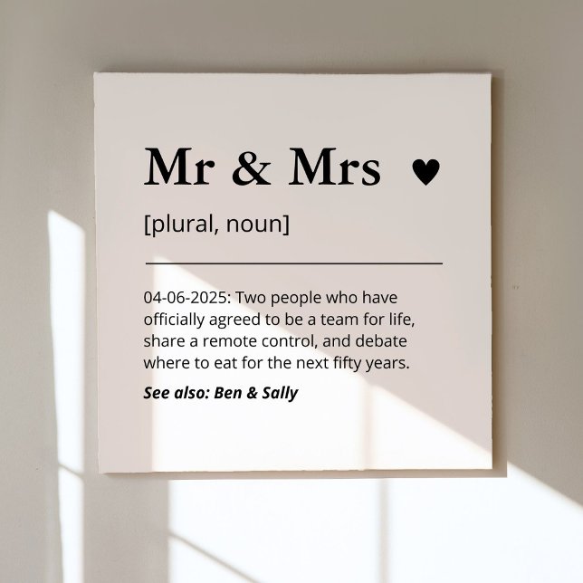 Mr and Mrs Newlywed Gift Wedding Definition Modern Canvas Print (Creator Uploaded)