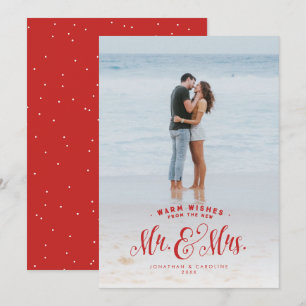 Mr. and Mrs. newlywed red holiday photo card