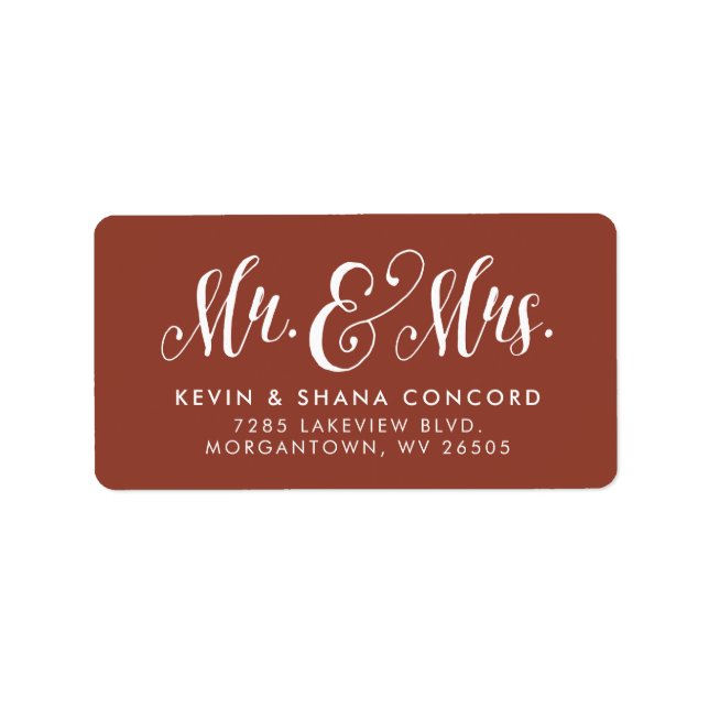 Mr and Mrs newlywed terracotta rust return address Label (Front)