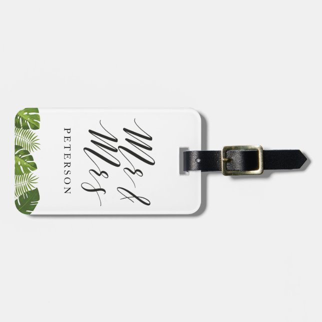 Mr and Mrs newlywed tropical luggage tag (Front Horizontal)