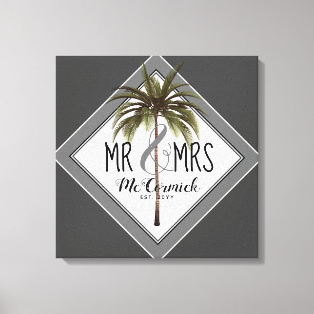 Mr And Mrs Newlyweds Beach Wedding Personalized  Canvas Print (Front)