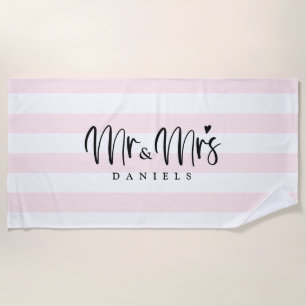 Mr and Mrs Newlyweds Personalized  Beach Towel