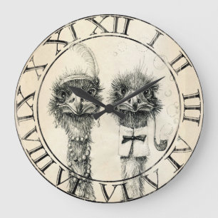 Mr. and Mrs. Ostrich Large Clock