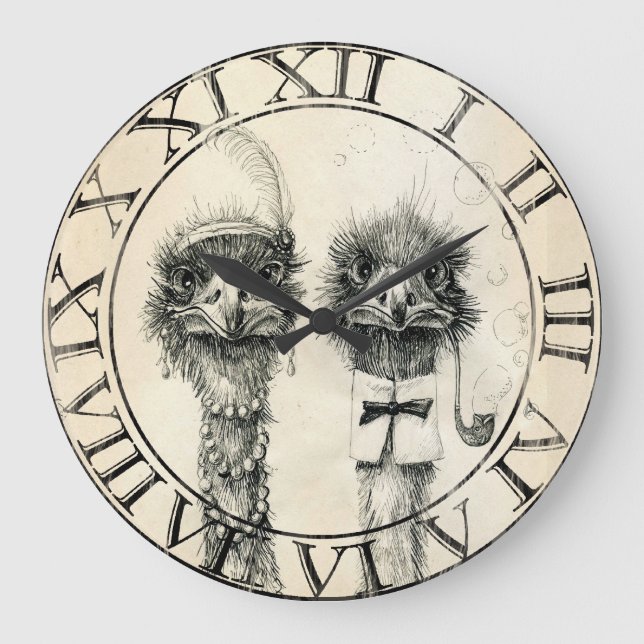 Mr. and Mrs. Ostrich Large Clock (Front)