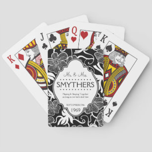Mr and Mrs Personalized Anniversary or Wedding B&W Playing Cards