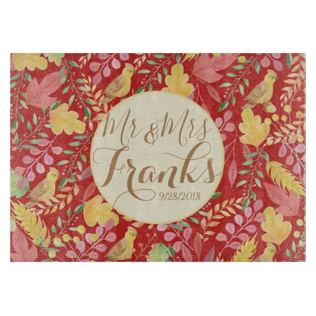 Mr and Mrs Personalized Autumn Cutting Board (Front)