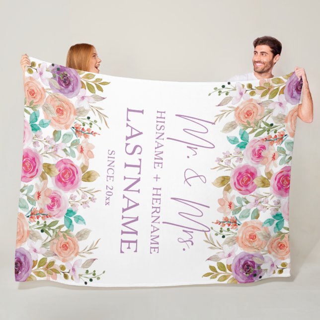 Mr. and Mrs. Personalized Blanket with Flowers (In Situ)