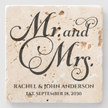 Mr and Mrs, Personalized Engagement Gift, Marble