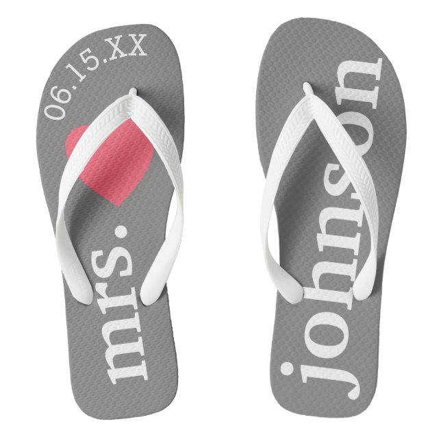 Mr. and Mrs. Personalized Honeymoon with Heart Flip Flops (Footbed)