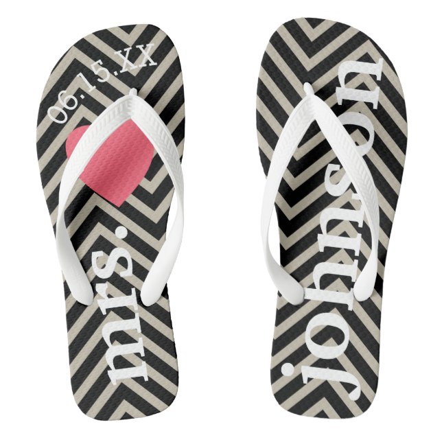 Mr. and Mrs. Personalized Honeymoon with Heart Flip Flops (Footbed)