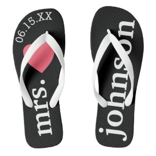 Mr. and Mrs. Personalized Honeymoon with Heart Flip Flops