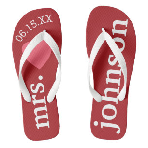 Mr. and Mrs. Personalized Honeymoon with Heart Flip Flops