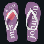 Mr. and Mrs. Personalized Honeymoon with Heart Flip Flops<br><div class="desc">A perfect design for a beach wedding or for the honeymoon. Change the Mrs. to Mr. to make a coordinating pair.</div>