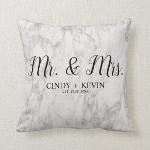 Mr and Mrs Personalized Marble Stone Pattern Throw Pillow