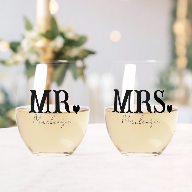 Mr And Mrs Personalized Newly Weds Stemless Wine Glass (Insitu (Wedding))