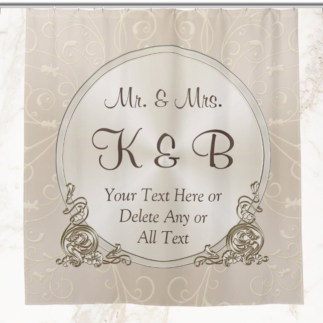 Mr and Mrs Personalized Shower Curtain (Mr and Mrs Shower Curtain. Unique Wedding Gifts for Bathroom. Taupe, Personalized Shower Curtain. )