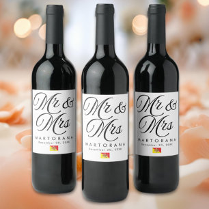 Mr and Mrs Personalized Sicilian Wedding Wine Label