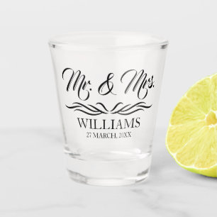 Mr and Mrs Personalized Surname Wedding Favour Sho Shot Glass