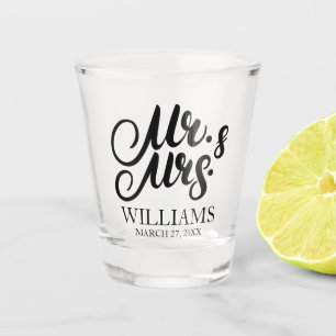 Mr and Mrs Personalized Surname Wedding Favour Sho Shot Glass