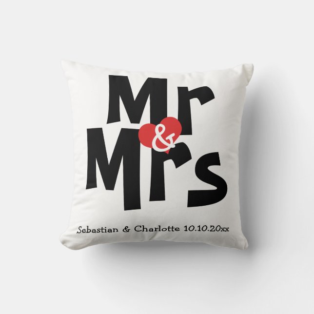 Mr and Mrs Personalized Wedding / Anniversary Throw Pillow (Front)