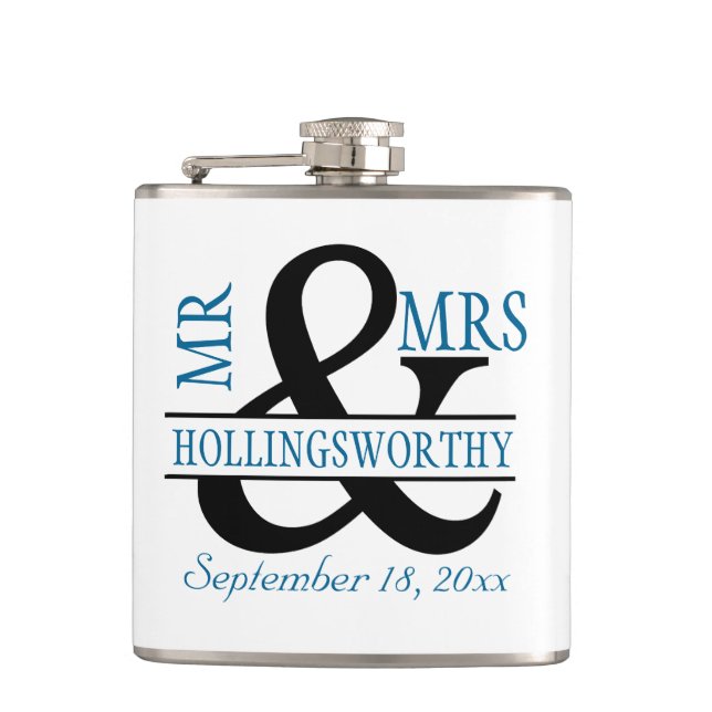 Mr and Mrs - Personalized Wedding Hip Flask (Front)