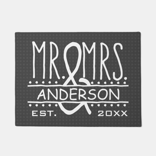 Mr and Mrs Personalized Wedding Last Name Date Doormat (Front)