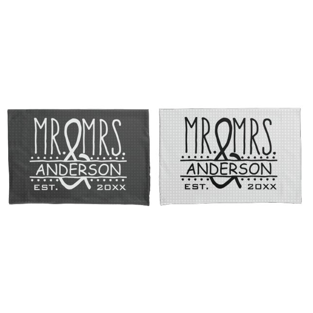 Mr and Mrs Personalized Wedding Last Name Date Pillowcase (Front-Set)