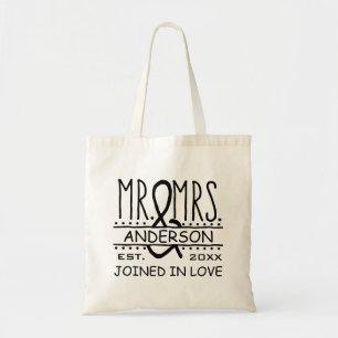 Mr and Mrs Personalized Wedding Last Name Date Tote Bag