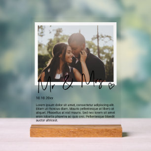 Mr and Mrs Photo and Personalized Wedding Acrylic Sign
