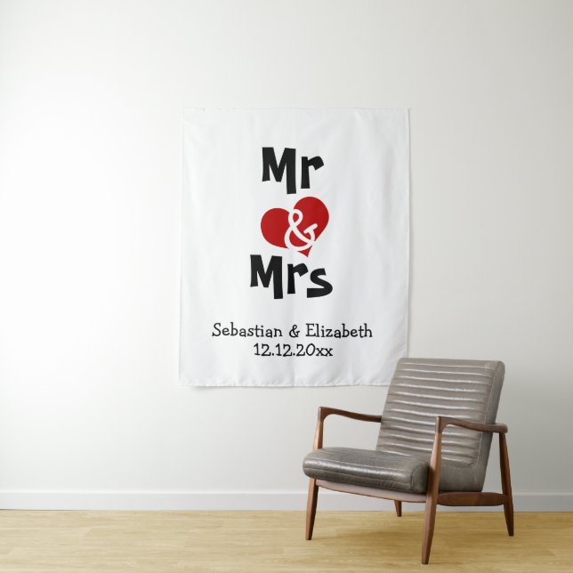 Mr and Mrs Photo backdrop Personalized wedding Tapestry (In Situ)