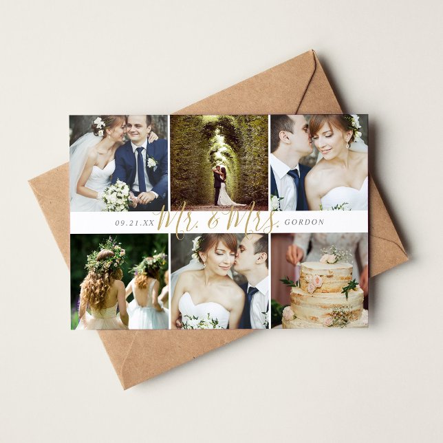 Mr. and Mrs. Photo Collage Wedding Thank You Cards (Creator Uploaded)