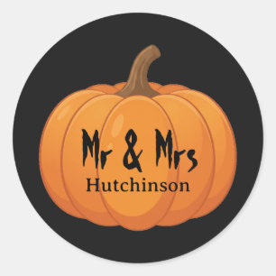 Mr and Mrs Pumkin Halloween Wedding Classic Round Sticker