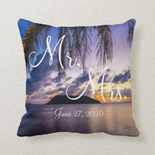 Mr. and Mrs. Purple Beach Wedding Pillows