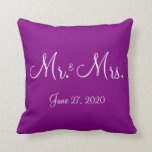 Mr. and Mrs. Purple Monogrammed Wedding Pillows<br><div class="desc">Mr. and Mrs. purple monogrammed wedding pillows with customizable text</div>