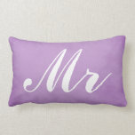 Mr and Mrs Purple Parchment Wedding Souvenir Lumbar Pillow<br><div class="desc">Lovely and admirable,  this Mr. and Mrs. Purple parchment pillows adds sentiment to your home.  Featuring a purple parchment background,  with "Mr." written non the front,  look at the collection for the rest of the pillows.</div>