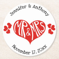 Mr and Mrs Red and White Heart Shape Wedding