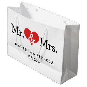 Mr and Mrs Red Heart Wedding Personalized Large Gift Bag