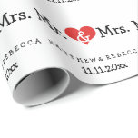 Mr and Mrs Red Heart Wedding Wrapping Paper<br><div class="desc">Mr and Mrs Red Heart Wedding gift wrap paper .. perfect for the newly weds .. mister and misses personalized wrapping paper roll for the wedding / anniversary from Ricaso</div>