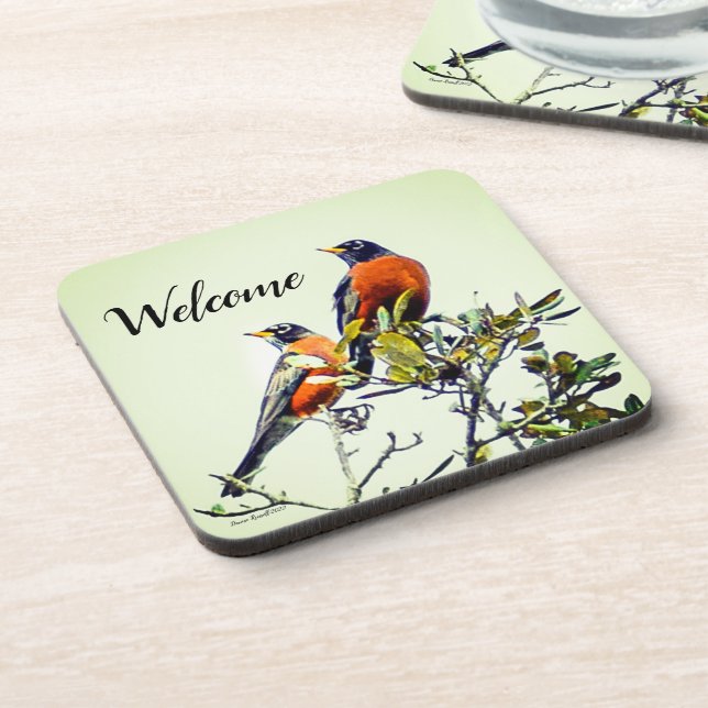 "Mr and Mrs Robin" Hard plastic coaster (Left Side)