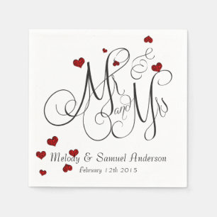 Mr and Mrs   Ruby Heart Confetti Napkins