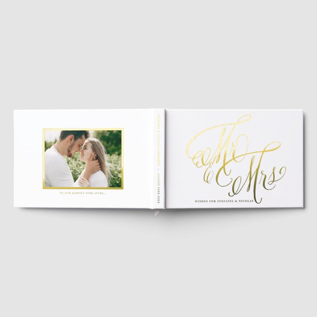 Mr and Mrs Rustic Calligraphy Photo Wedding Guest Book (Full)