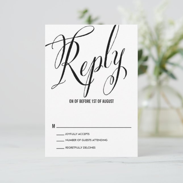Mr. and Mrs. Rustic Calligraphy Wedding RSVP Card (Standing Front)