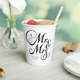 Mr and Mrs Rustic style personalized wedding Paper Cups