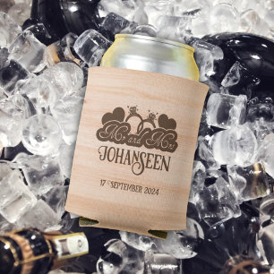 Mr and Mrs Rustic Wood Elegant Country Wedding Can Cooler