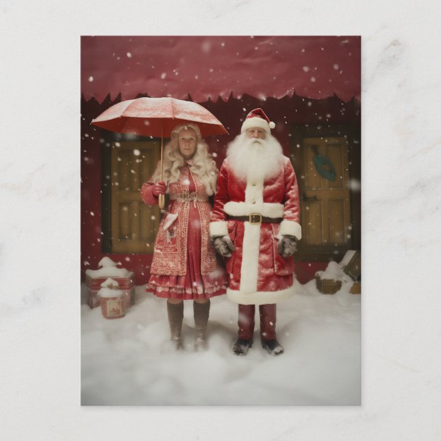 Mr and Mrs Santa Claus Holiday Postcard (Front)