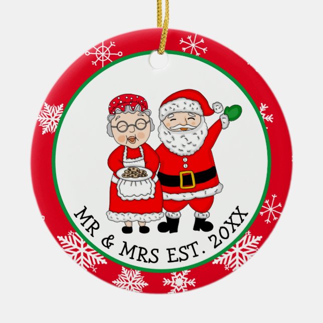 Mr and Mrs Santa Claus Personalized Christmas   Ceramic Ornament (Front)