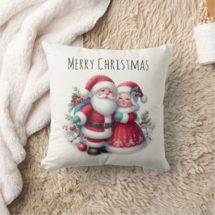 Mr. and Mrs. Santa Claus Throw Pillow