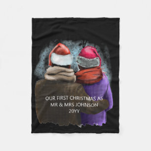 Mr And Mrs Script Couples Christmas T Shirt Fleece Blanket